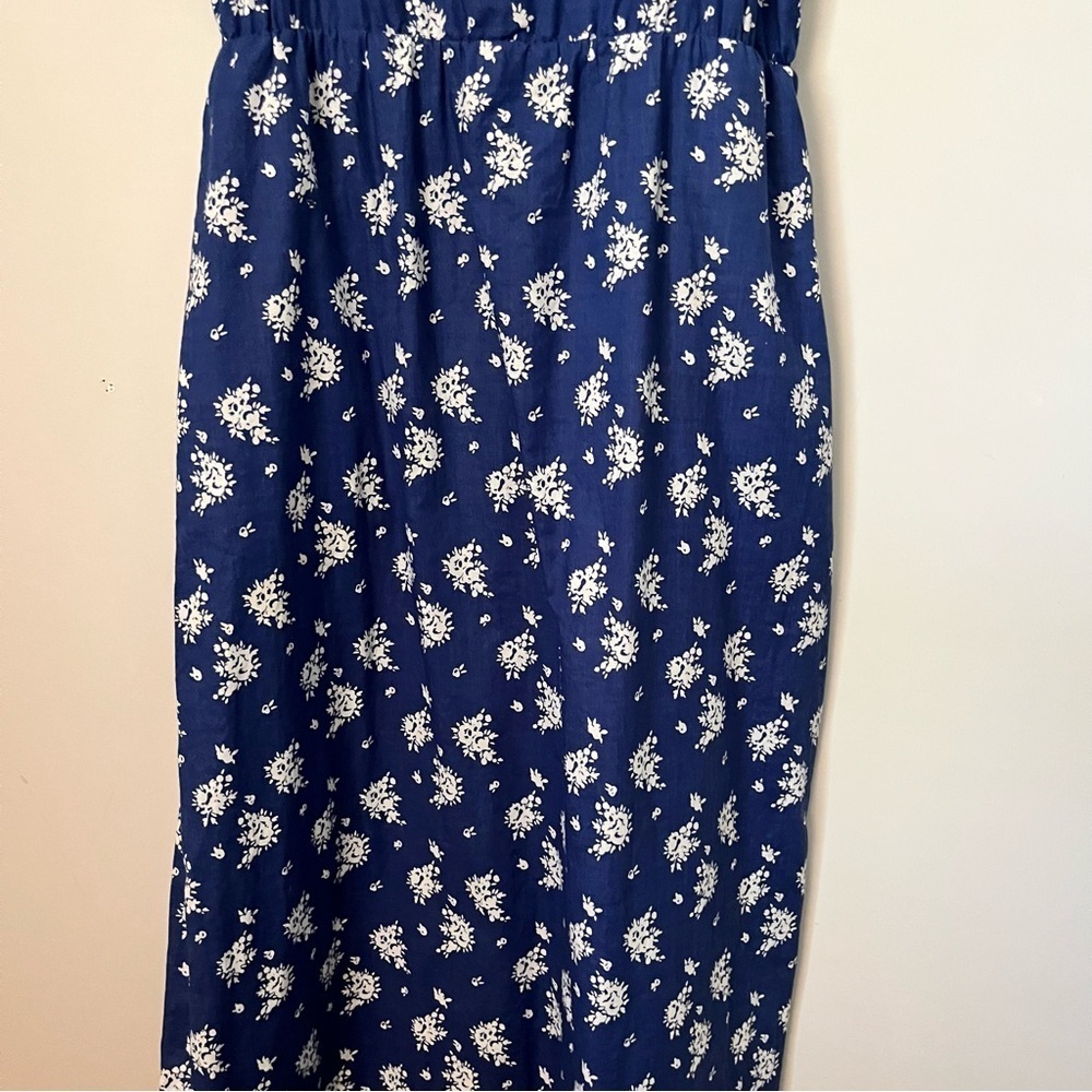 J. Crew Factory Abstract Flower Printed Blue & White 100% Cotton Maxi Dress Sz 2 - Picture 6 of 16